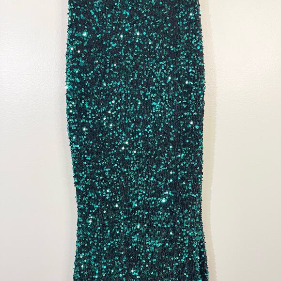 Love & Lemonade Green Sequin Dress Lace Up Backless Mermaid Maxi size XS NWT - Picture 15 of 15